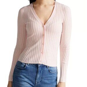 NWT Ted Baker | Ilanga V Neck Pink Ribbed Cardigan, Size Small